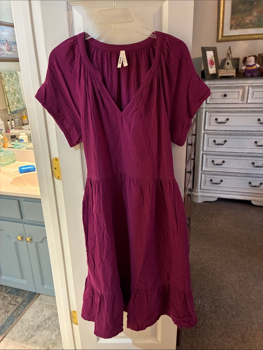 NWOT Pact Coastal Double Organic Cotton Breezy Midi Dress SZ L Sangria - Picture 2 of 7
